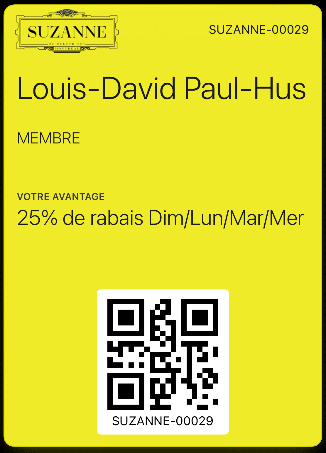 Bar Suzanne Apple Wallet pass — house list membership
